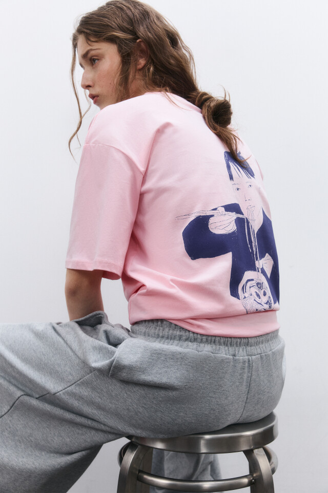 Футболка oversize удлиненная с принтом - цвет розовый - 3