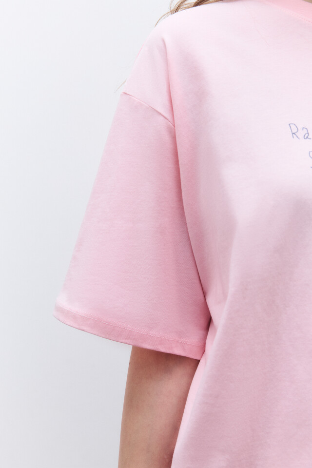 Футболка oversize удлиненная с принтом - цвет розовый - 8