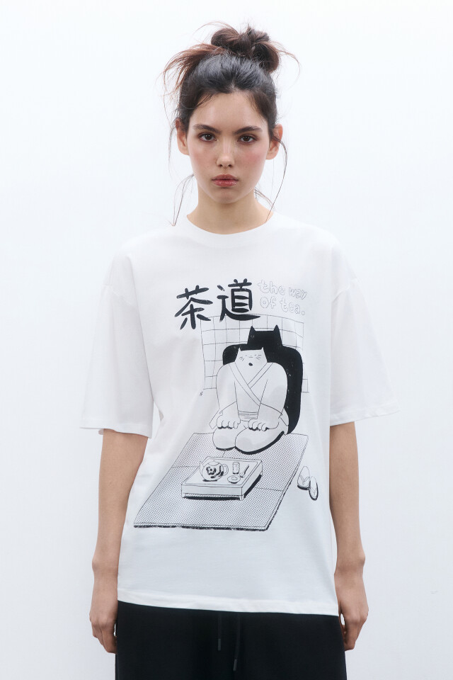 Футболка oversize удлиненная с принтом - цвет белый - 3