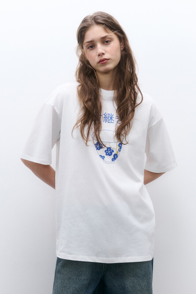 Футболка oversize удлиненная с принтом - цвет белый - 3