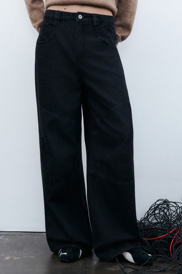 Джинсы baggy fit с декоративными швами - цвет серый - 3