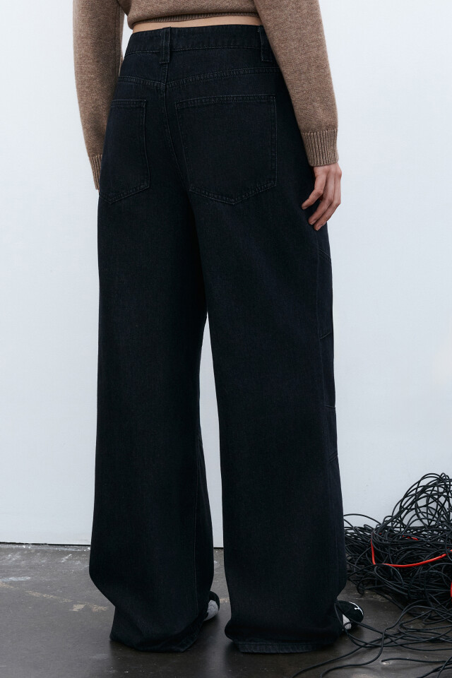 Джинсы baggy fit с декоративными швами - цвет серый - 4