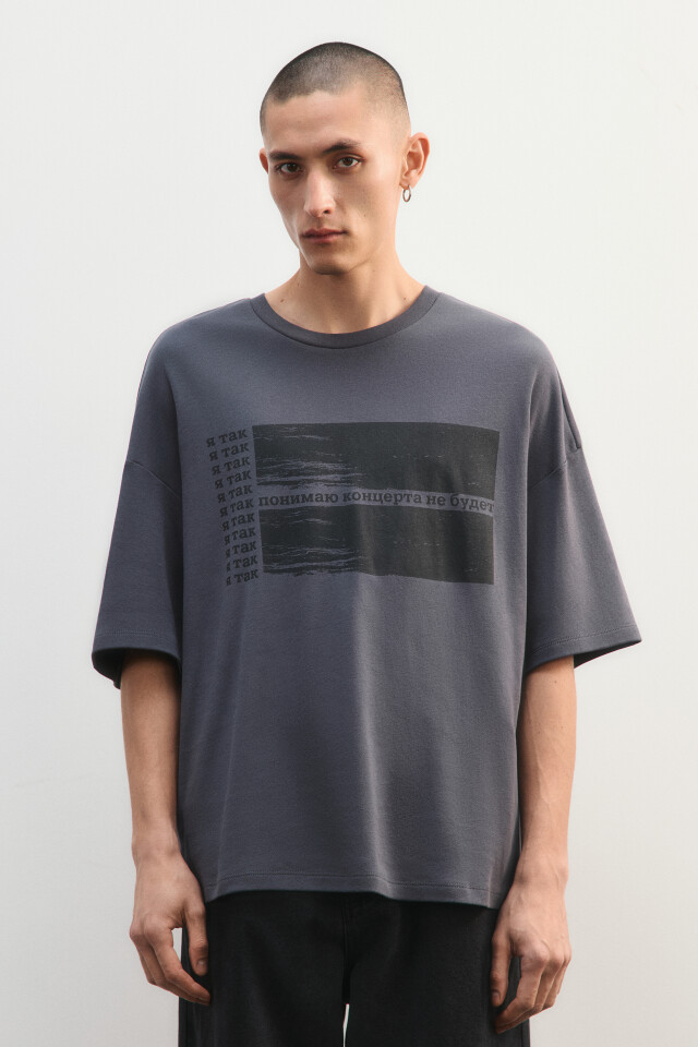 Футболка oversize с принтом - цвет серый - 4