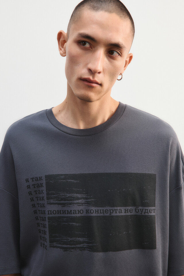 Футболка oversize с принтом - цвет серый - 7