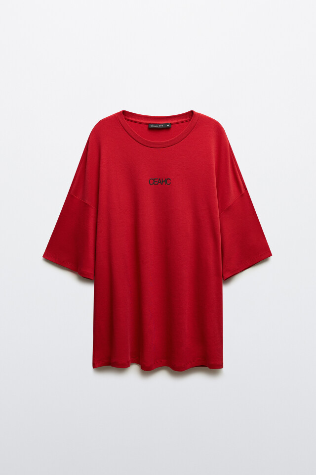 Футболка oversize с принтом - цвет красный - 8