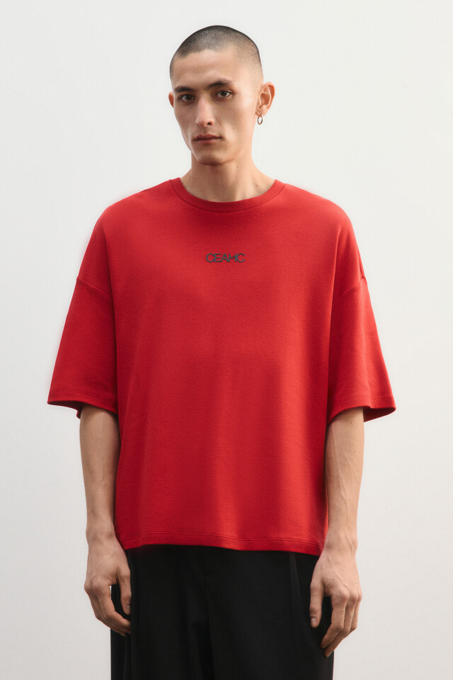 Футболка oversize с принтом - цвет красный - 3