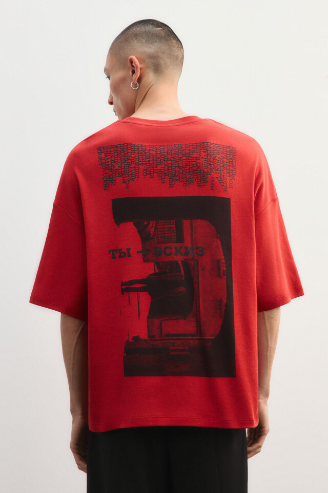 Футболка oversize с принтом - цвет красный - 4