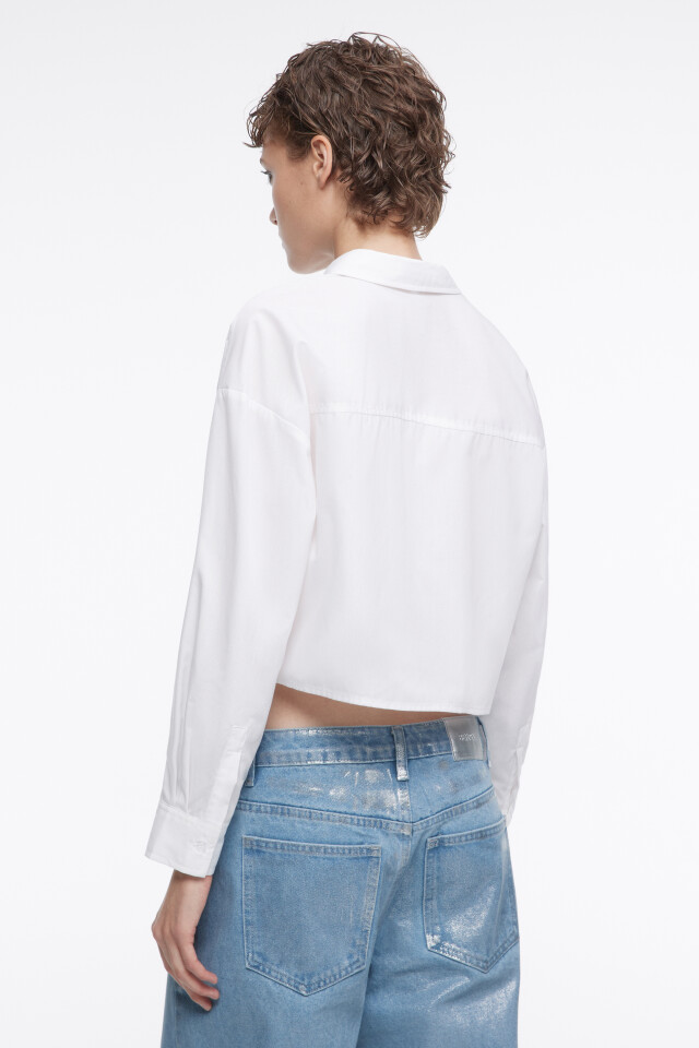 Блузка-рубашка CropShirt укороченная - цвет белый - 5