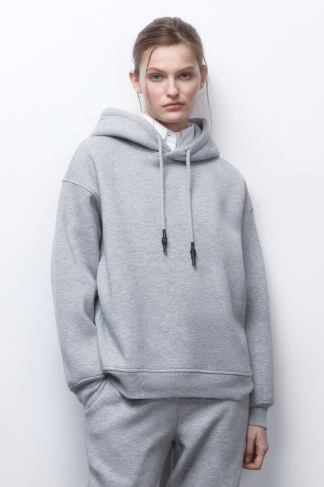 Худи oversize утепленная с капюшоном - цвет серый - 3