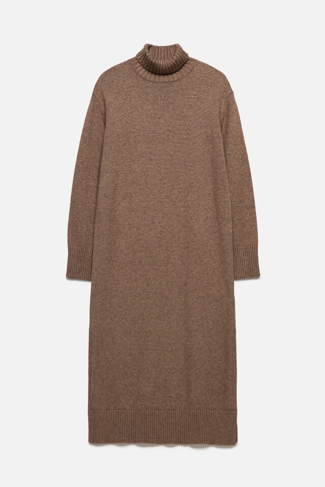 Платье-свитер KnitMidiDress вязаное с разрезом - цвет бежевый - 8