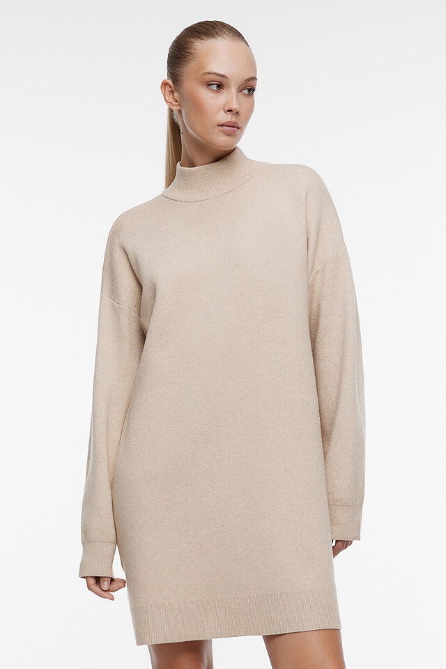 Платье-свитер KnitMiniDress вискозное - цвет бежевый - 1