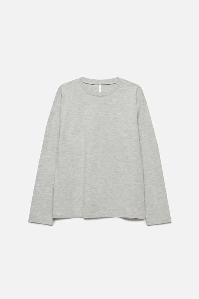 Лонгслив oversize хлопковый в меланжевом оттенке - цвет серый - 8