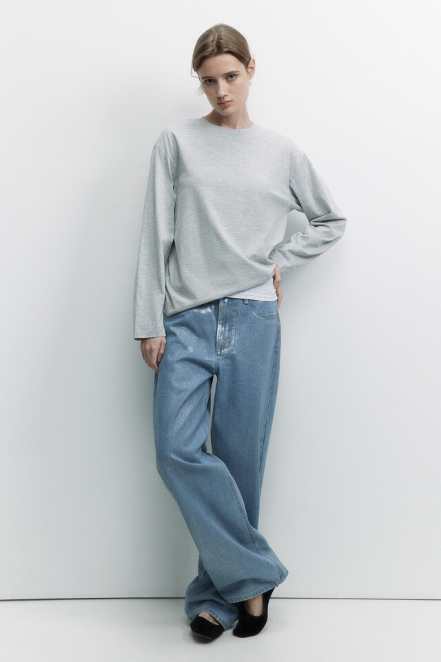 Лонгслив oversize хлопковый в меланжевом оттенке - цвет серый - 1