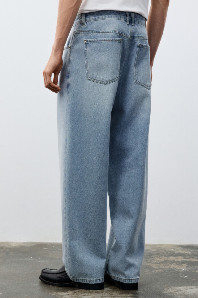 Джинсы wide leg широкие базовые - цвет голубой - 3