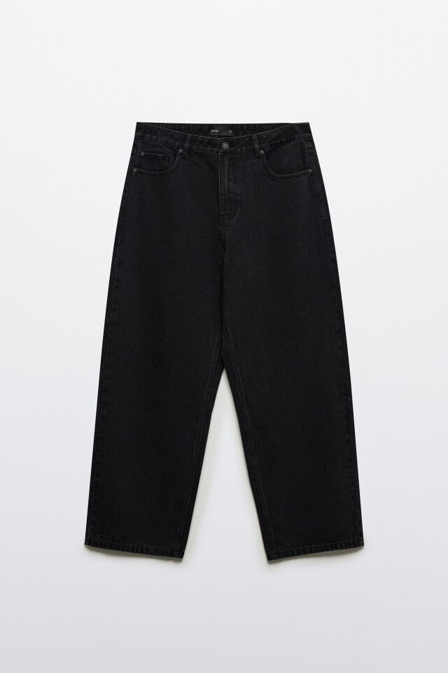 Джинсы wide leg широкие базовые - цвет черный - 7