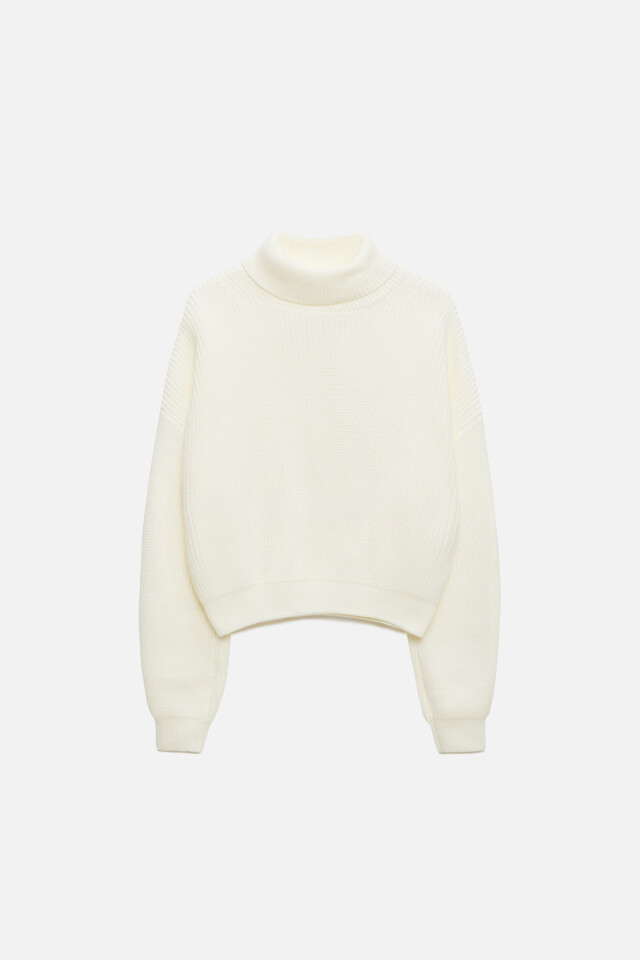 Свитер RibSweater толстой вязки с воротником - цвет бежевый - 7