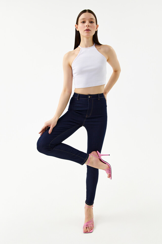 Джинсы skinny с высокой посадкой - цвет синий - 7
