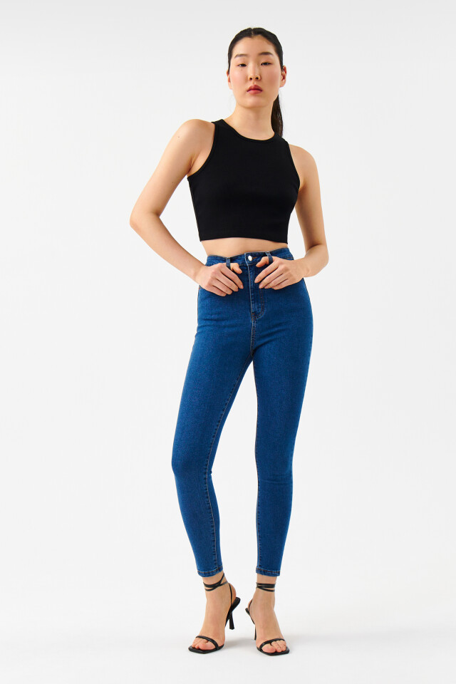 Джинсы skinny базовые с высокой посадкой - цвет голубой - 4