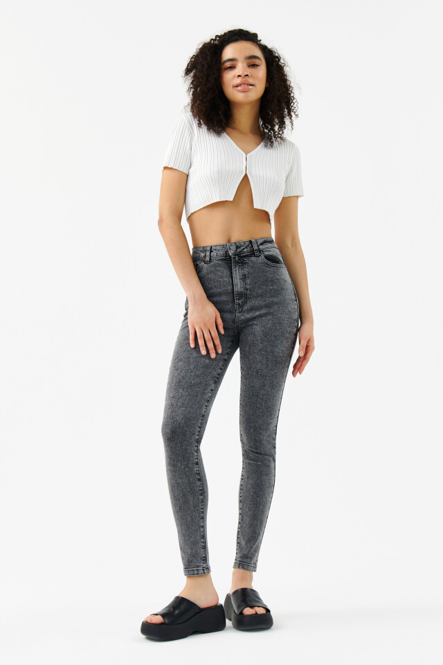 Джинсы skinny базовые с высокой посадкой - цвет серый - 4