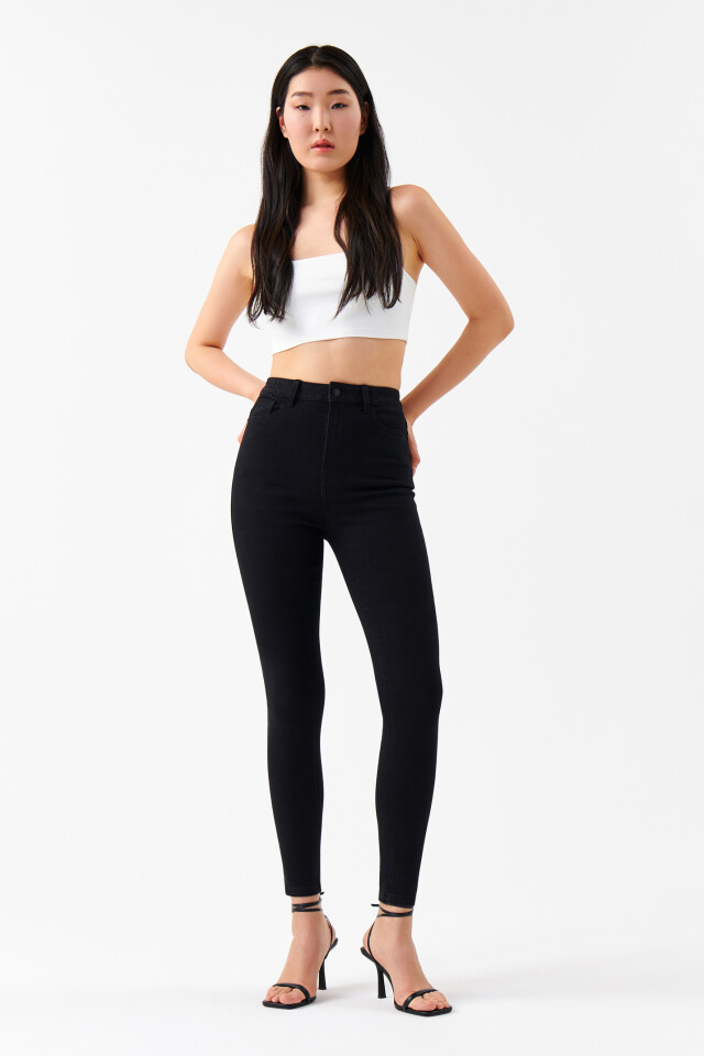 Джинсы skinny базовые с высокой посадкой - цвет черный - 6