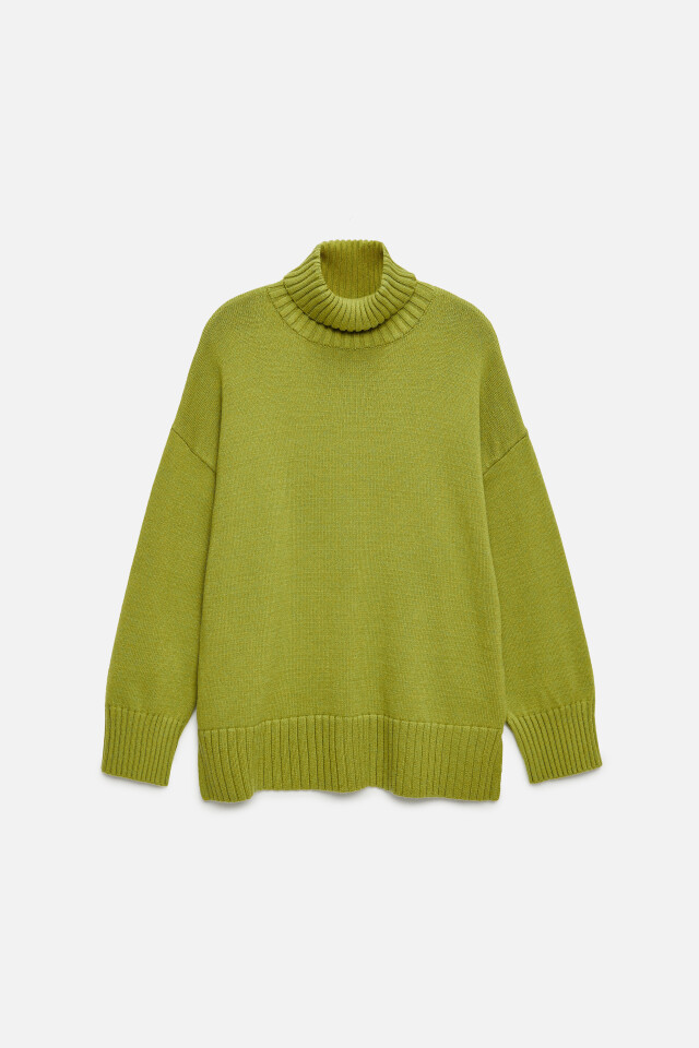 Свитер SWEATER свободный с боковыми разрезами - цвет зеленый - 8