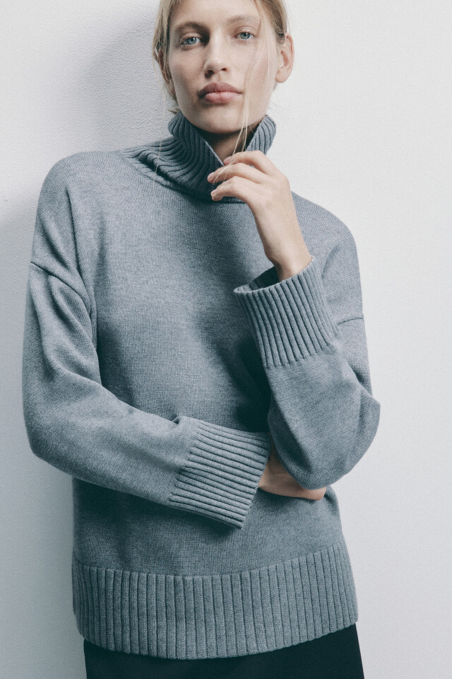 Свитер SWEATER свободный с боковыми разрезами - цвет серый - 1