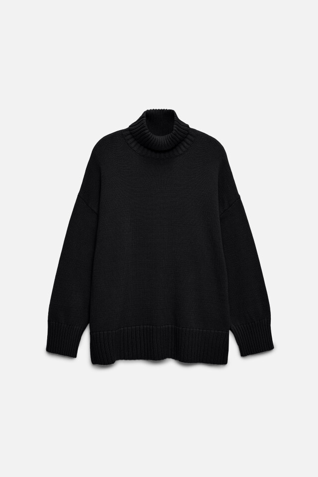 Свитер SWEATER свободный с боковыми разрезами - цвет черный - 1