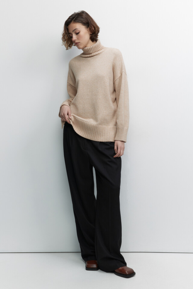 Свитер SWEATER свободный с боковыми разрезами - цвет бежевый - 1