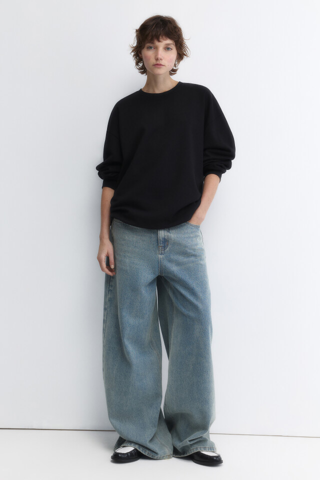 Свитшот oversize базовый утепленный из футера - цвет черный - 5