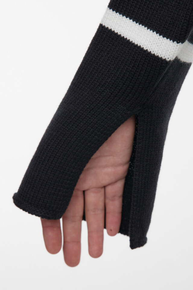 Джемпер oversize вязаный хлопковый в полоску - цвет черный - 7