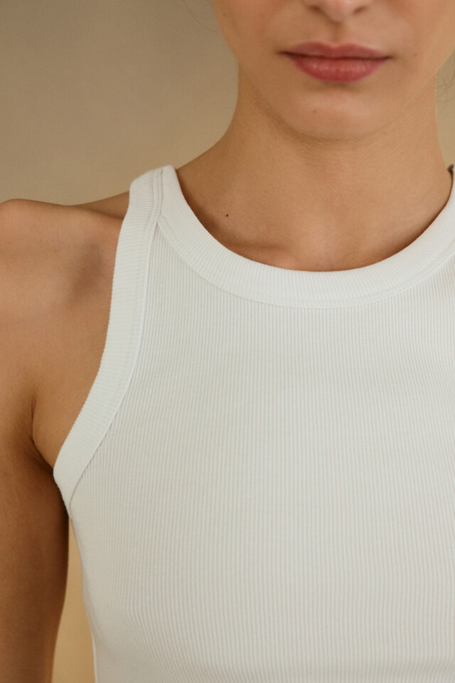 Майка TANKTOP облегающая в рубчик - цвет белый - 5