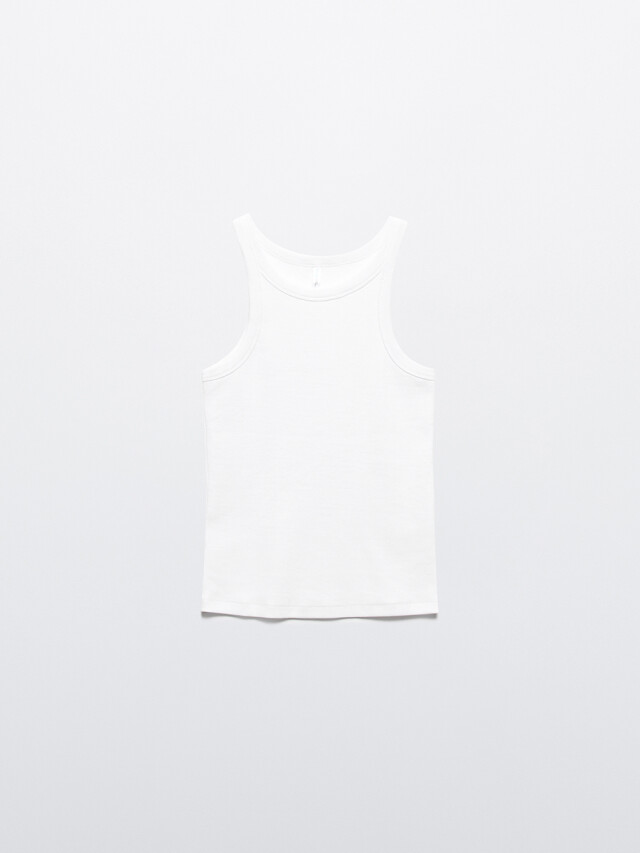 Майка TANKTOP базовая облегающая в рубчик - цвет белый - 8