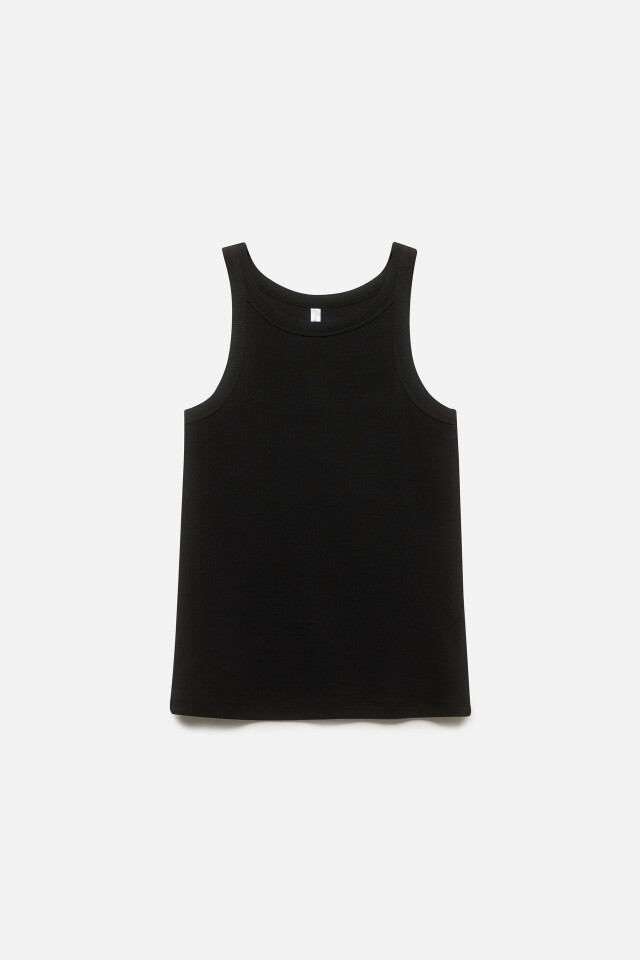 Майка TANKTOP базовая облегающая в рубчик - цвет черный - 8