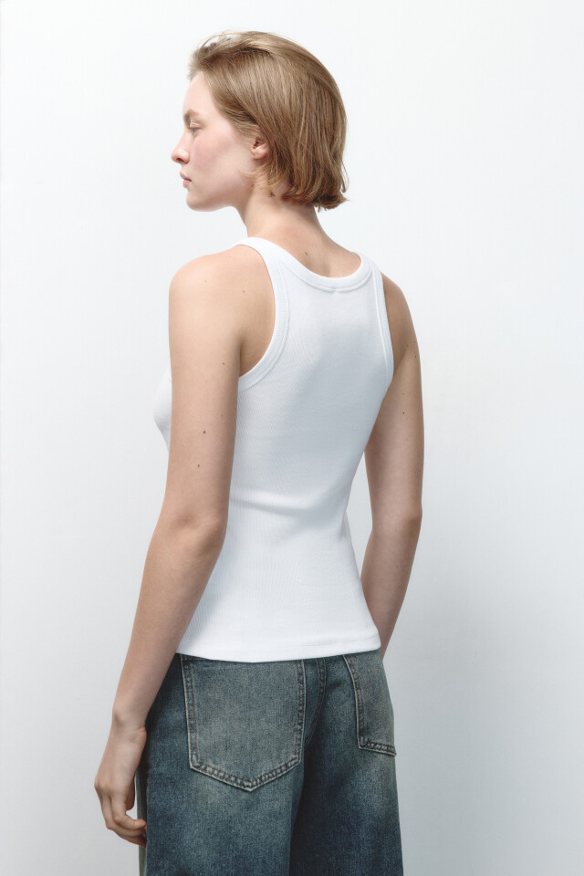 Майка TANKTOP облегающая в рубчик - цвет белый - 4