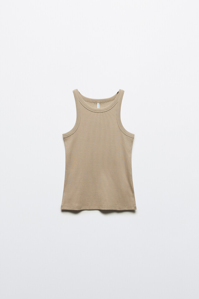 Майка TANKTOP облегающая в рубчик - цвет бежевый - 8