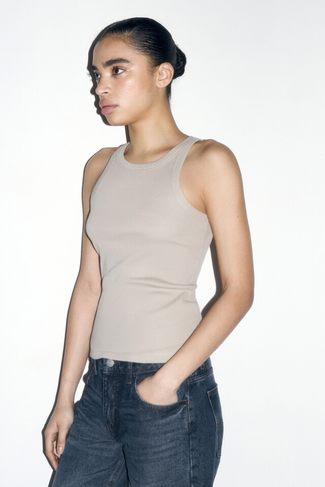 Майка TANKTOP облегающая в рубчик - цвет бежевый - 3
