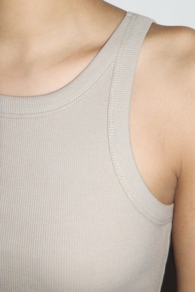 Майка TANKTOP облегающая в рубчик - цвет бежевый - 6