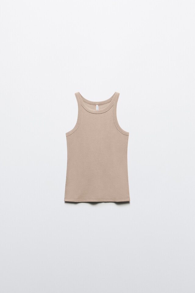Майка TANKTOP облегающая в рубчик - цвет бежевый - 7
