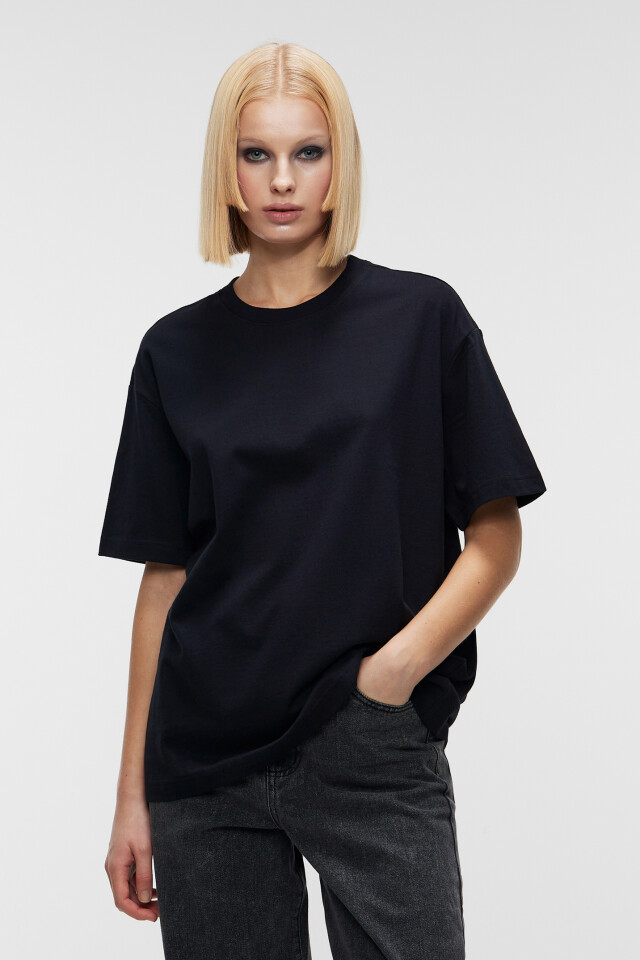 Футболка oversize хлопковая базовая плотная - цвет черный - 1