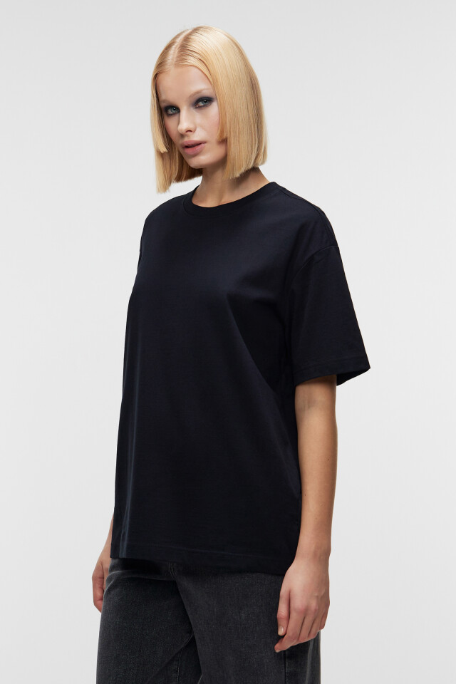 Футболка oversize хлопковая базовая плотная - цвет черный - 2