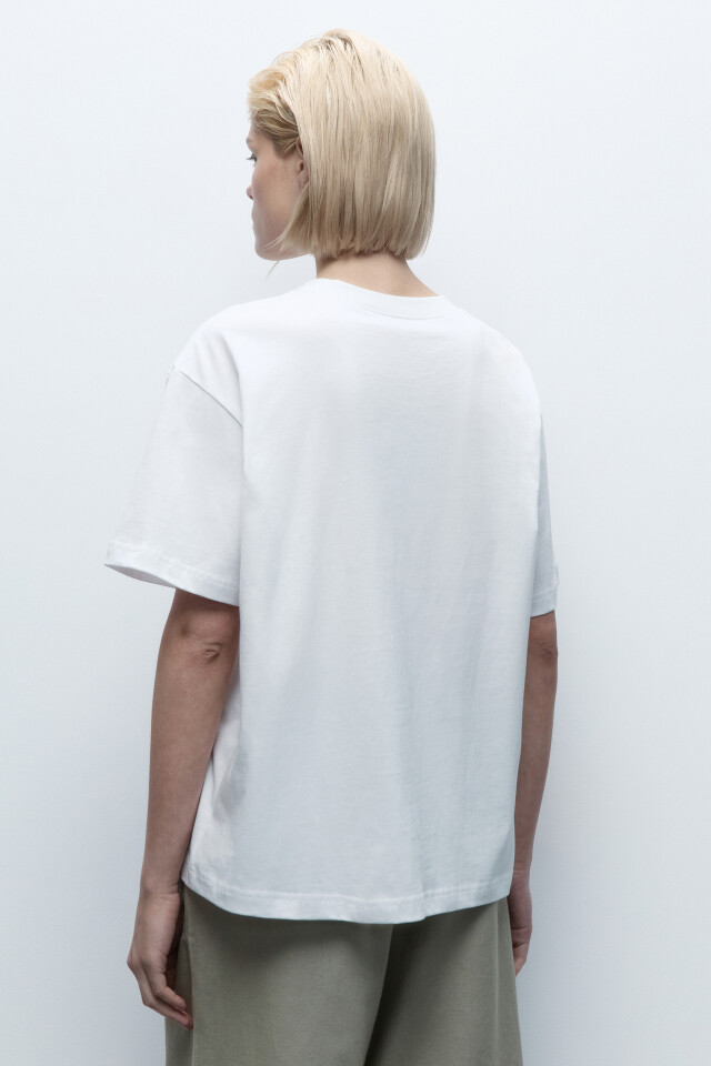 Футболка oversize хлопковая базовая - цвет белый - 4
