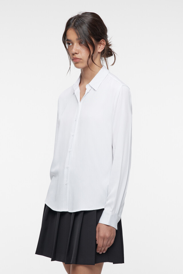 Блузка-рубашка ViShirt базовая из вискозы - цвет белый - 2