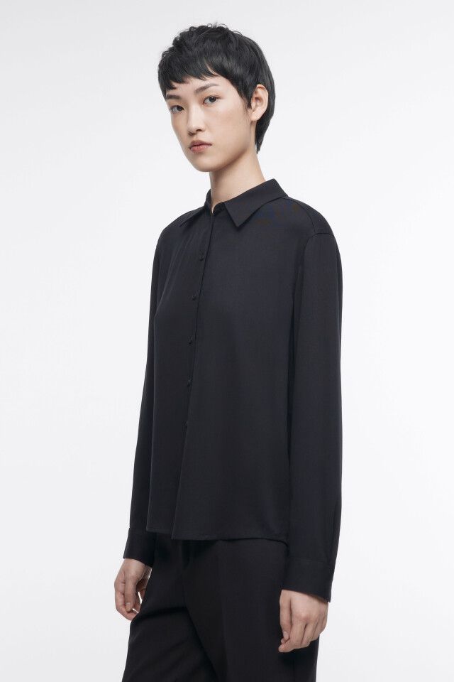 Блузка-рубашка ViShirt базовая из вискозы - цвет черный - 3