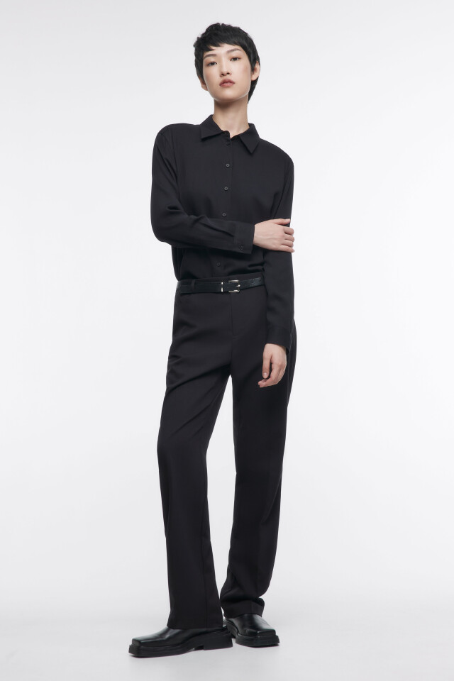 Блузка-рубашка ViShirt базовая из вискозы - цвет черный - 5