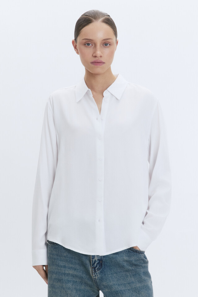 Блузка-рубашка ViShirt базовая из вискозы - цвет белый - 3