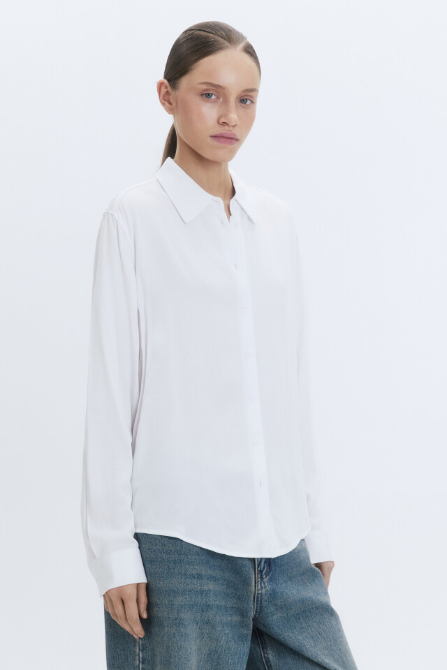 Блузка-рубашка ViShirt базовая из вискозы - цвет белый - 4